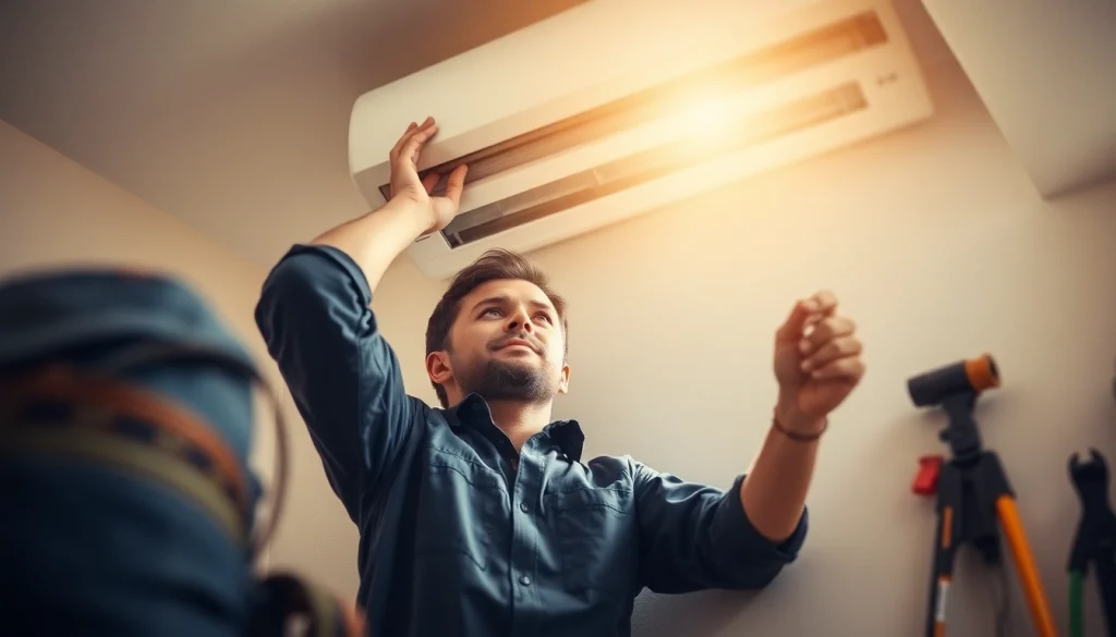 AC installation Poughquag expert adjusting an indoor cooling unit for optimal performance.