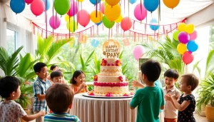 Celebrate a joyful Singapore birthday party with colorful decorations and a lively atmosphere.