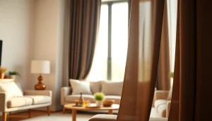 Verduisterende gordijnen die een stijlvolle uitstraling geven aan een gezellige woonkamer.