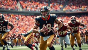 Bears vs 49ers players competing energetically in a packed stadium during an intense game.