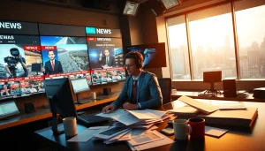 Capture dynamic reporting on Usa Today news in a bustling newsroom environment.