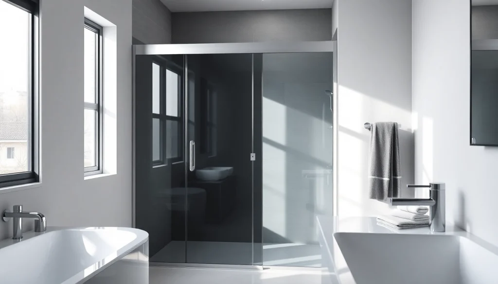Stylish black shower sliding door in a modern bathroom showcasing elegance and functionality.