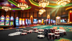 Experience the excitement of 32win with vibrant casino tables, slot machines, and poker chips.