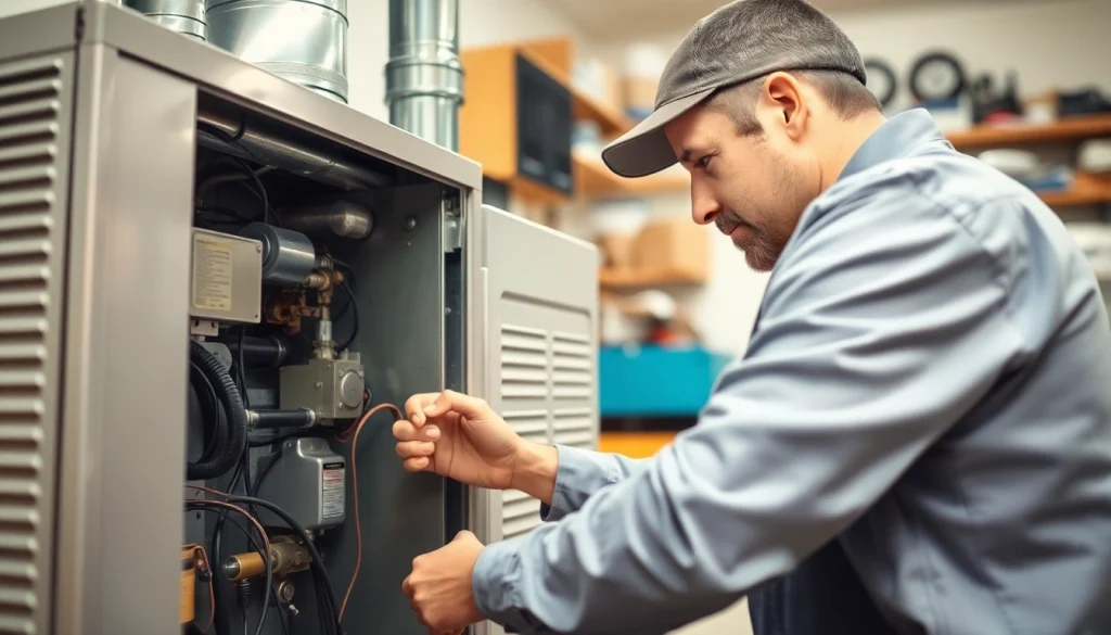 Technician performing furnace repair armonk in a cozy home environment.