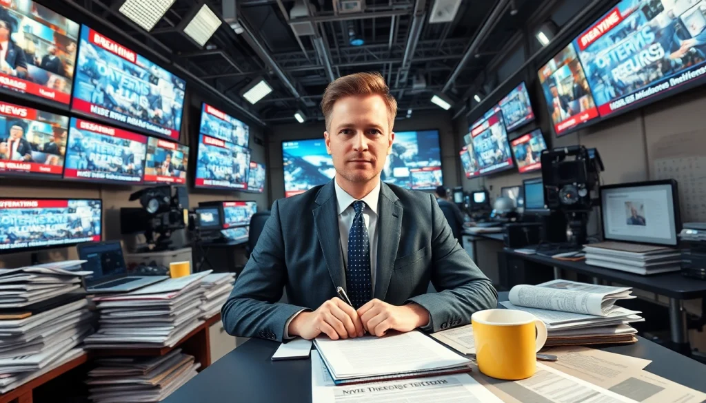 Journalist working in a lively newsroom at https://www.thedailynewsonline.com, highlighting the dynamic nature of news reporting.