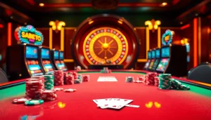 Engage in thrilling casino action at s88a.io with vibrant chips and glamorous gaming tables.