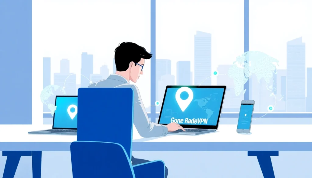 现代办公室多设备连接快连VPN，展示全球互联。