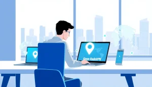 现代办公室多设备连接快连VPN，展示全球互联。