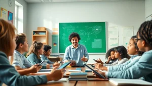 Engaged students explore education through modern digital tools in a vibrant classroom.