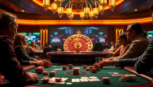 Players celebrating a big win at the GO8 casino table amid a high-stakes gaming atmosphere.