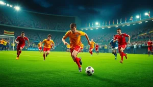 مباراة كرة قدم حية ومثيرة تبرز تجربة كورة لايف مع نجم يتخطى الخصوم أثناء المراوغة