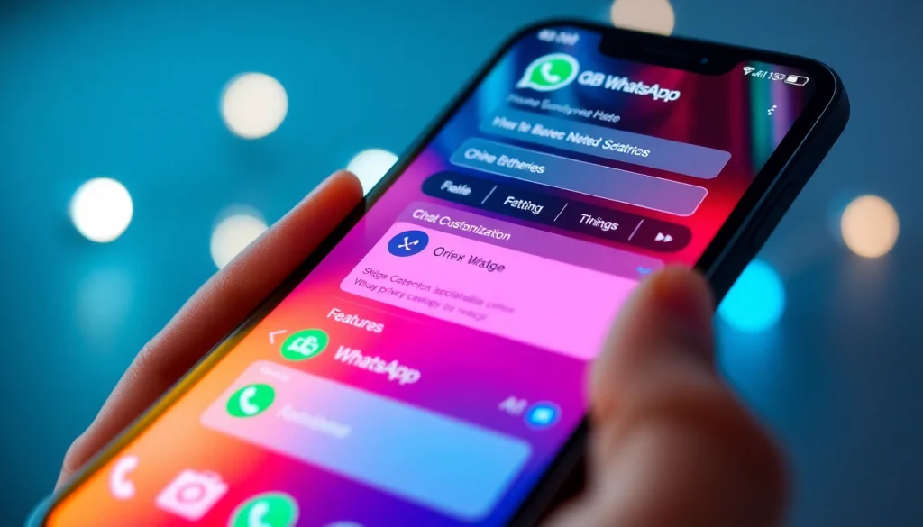 GB WhatsApp app interface highlighting vibrant features and customization options.