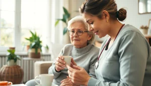 Engaging senior care austin tx professional providing compassionate assistance to an elderly client.