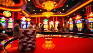 Experience the thrill of CM88 at a glamorous casino with roulette and poker chips.