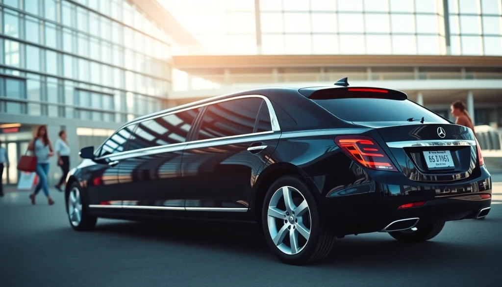 Vancouver airport limo rates showcased with a luxury limo outside the airport terminal.