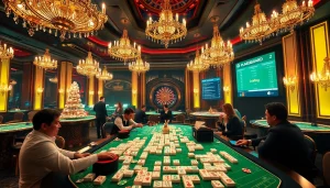 Experience Mahjong Ways 2 excitement at a lavish casino, featuring players and stunning gameplay.
