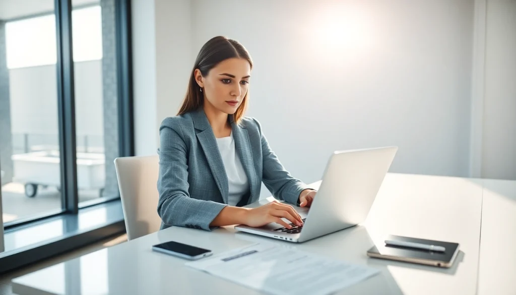 Learn how to get an online quote for warranty protection with a professional woman at her desk.