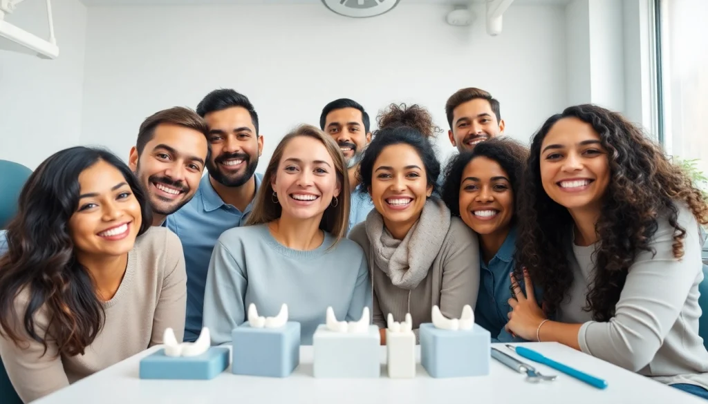 Happy patients showcasing their smiles after マウスピース矯正 安い treatment in a dental clinic.