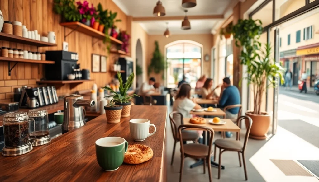 Experience the vibrant scene of a Coffee shop lloret de mar filled with inviting decor and cozy seating.