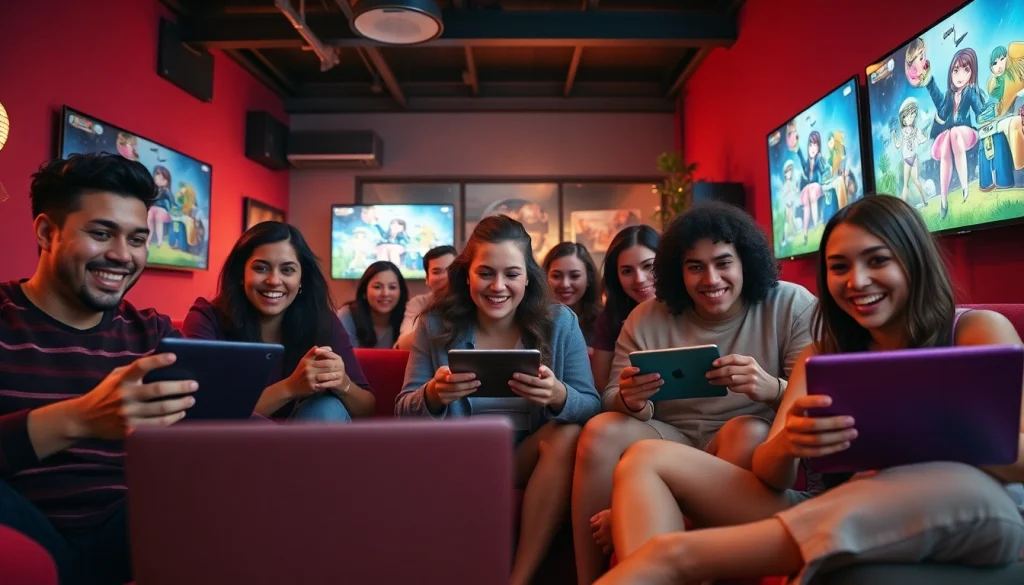 Engaged players enjoying HTML porn games in a cozy gaming setup, showcasing vibrant interactions.