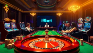 Players enjoy roulette at a luxurious i9bet casino, showcasing excitement and engagement.