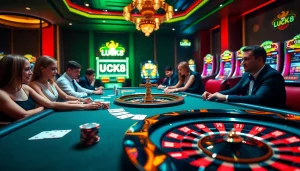 LUCK8 players experiencing high-stakes poker excitement at an elegant casino table.