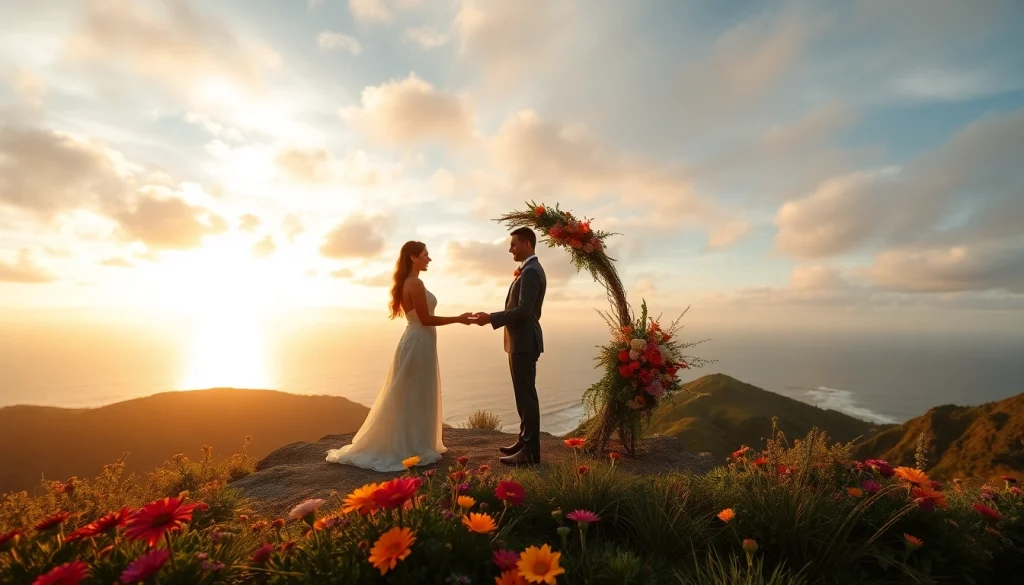 Beautiful couple at sunset captured by a Big Sur wedding photographer during an intimate ceremony.