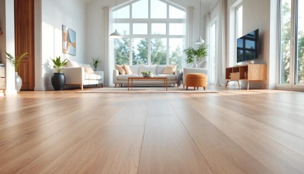 Install vinyl flooring in a cozy modern living room with natural light.