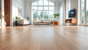 Install vinyl flooring in a cozy modern living room with natural light.