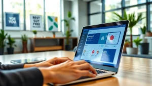 View of HubSpot CRM Free on a laptop screen in a modern workspace, showing productivity tools.