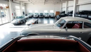 Showcase of classic car storage, featuring vintage cars arranged in a spacious, secure garage environment.