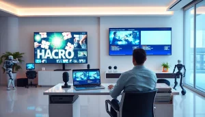 Transforming video to prompt with a professional AI generator in a modern office.