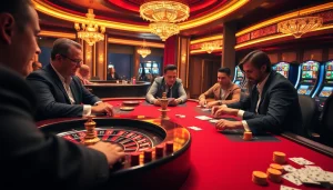 Adegan kasino yang menarik di jmacdonaldphoto.com menampilkan roda roulette yang mendebarkan dan pemain yang aktif.