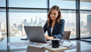 Analyzing competitive intelligence faqs with data graphs on a business desk.