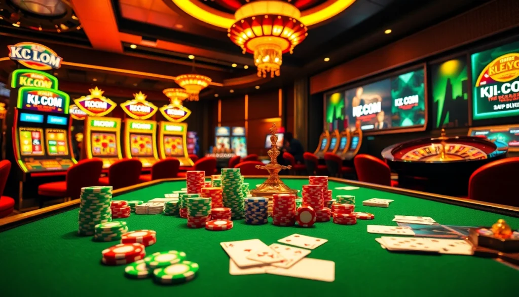 Experience exhilarating moments at KJC COM with vibrant casino gaming tables and slot machines.