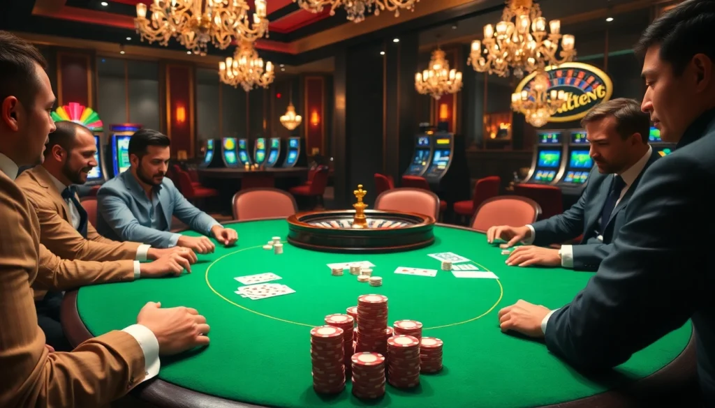 Vivez l'excitation du jeu au meilleur casino en ligne avec des tables de poker, des jetons et une atmosphère vibrante.