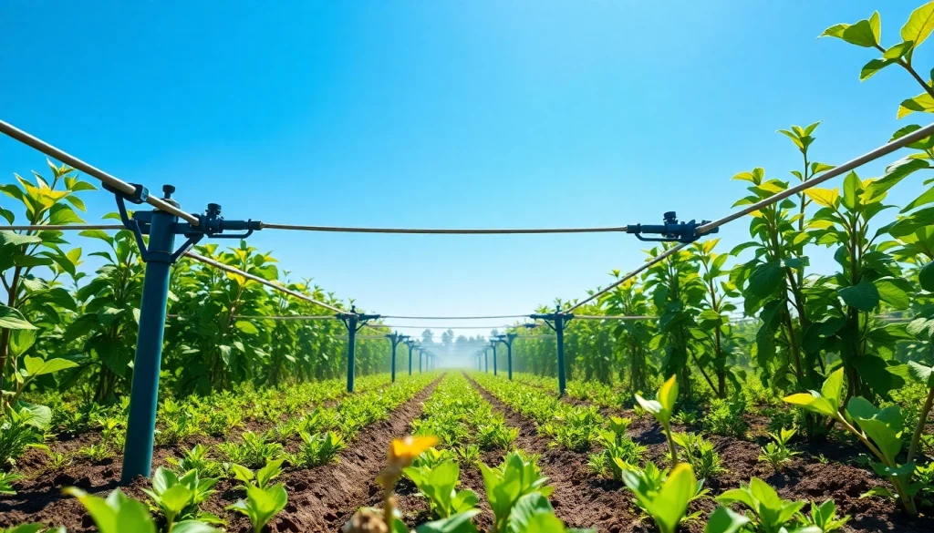 Enhancing land irrigation with an effective sprinkler system in thriving farmland.