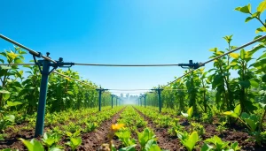 Enhancing land irrigation with an effective sprinkler system in thriving farmland.