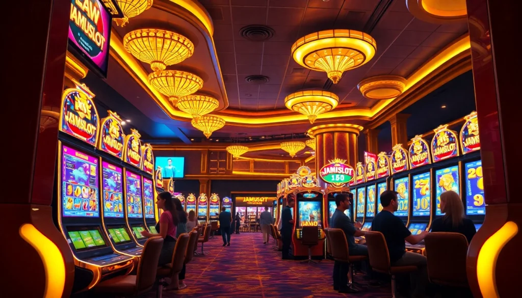 Players enjoying thrilling JAMUSLoT games in a vibrant casino atmosphere.