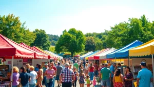 Experience lively Clarksburg events with families enjoying a community festival filled with vendors and entertainment.