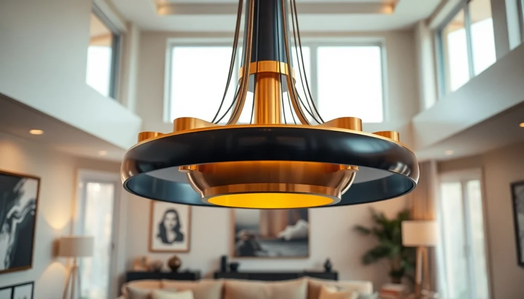 Illuminate your space with a stunning black and gold light fixture enhancing modern decor.