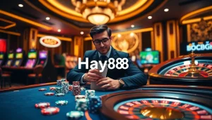 Experience the excitement of Hay88 casino with vibrant gaming tables and stylish decorations.