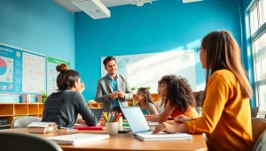 Iver Academy teacher engaging with students in a vibrant classroom.