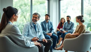 Engaging scene of psychiatric treatment in India showcasing professional consultations in a serene clinic.