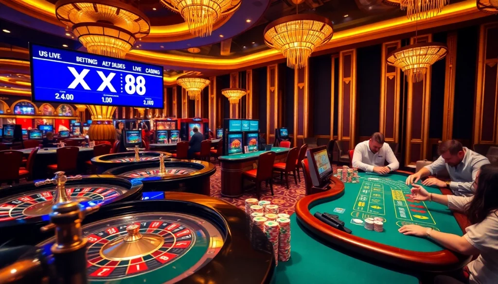 Experience thrilling gameplay at XX88 casino with vibrant poker chips and roulette wheels.
