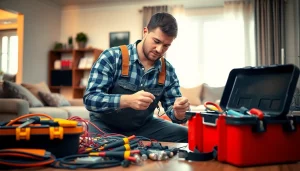 Electrical maintenance edmonton performed by a skilled electrician in a home setting.