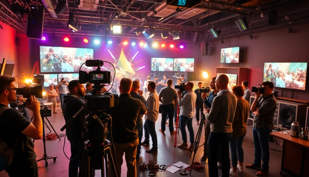 Filming crew working in an energetic studio showcasing edmonton production companies.