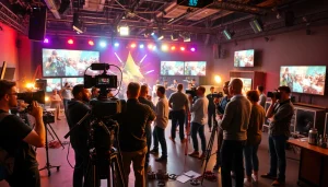 Filming crew working in an energetic studio showcasing edmonton production companies.