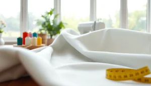 Katoen stof kopen in een creatieve ruimte met heldere lichten en kleurrijke naaiaccessoires.