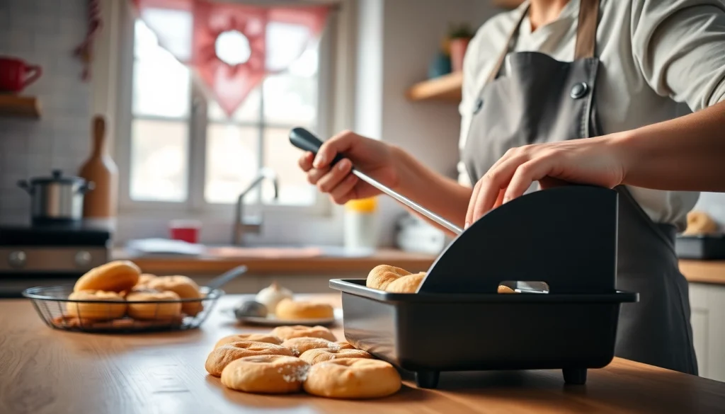 Wafeldoek in gebruik met kleurrijke gebakken goederen in een gezellige keuken.